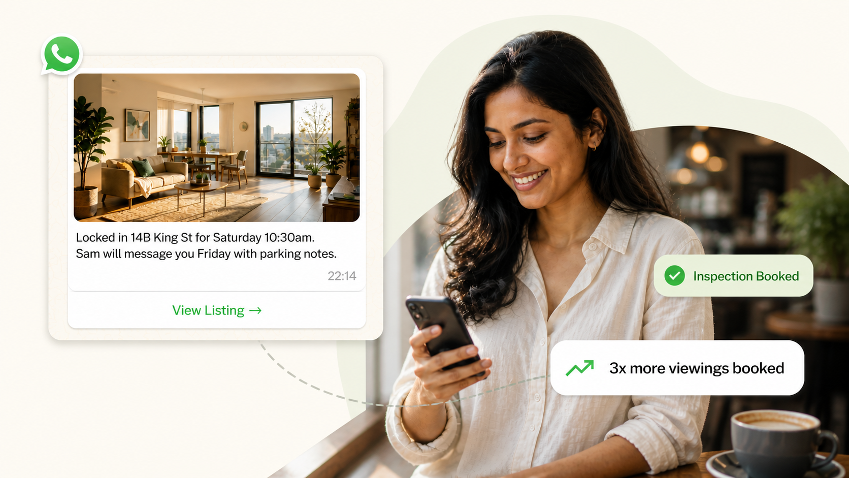 WhatsApp AI agent in action: a student receives an MBA enrollment message and completes the enrollment